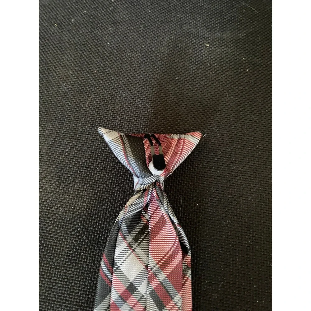 Red Black White Plaid Clip-On Necktie Polyester Formal School Uniform Tie